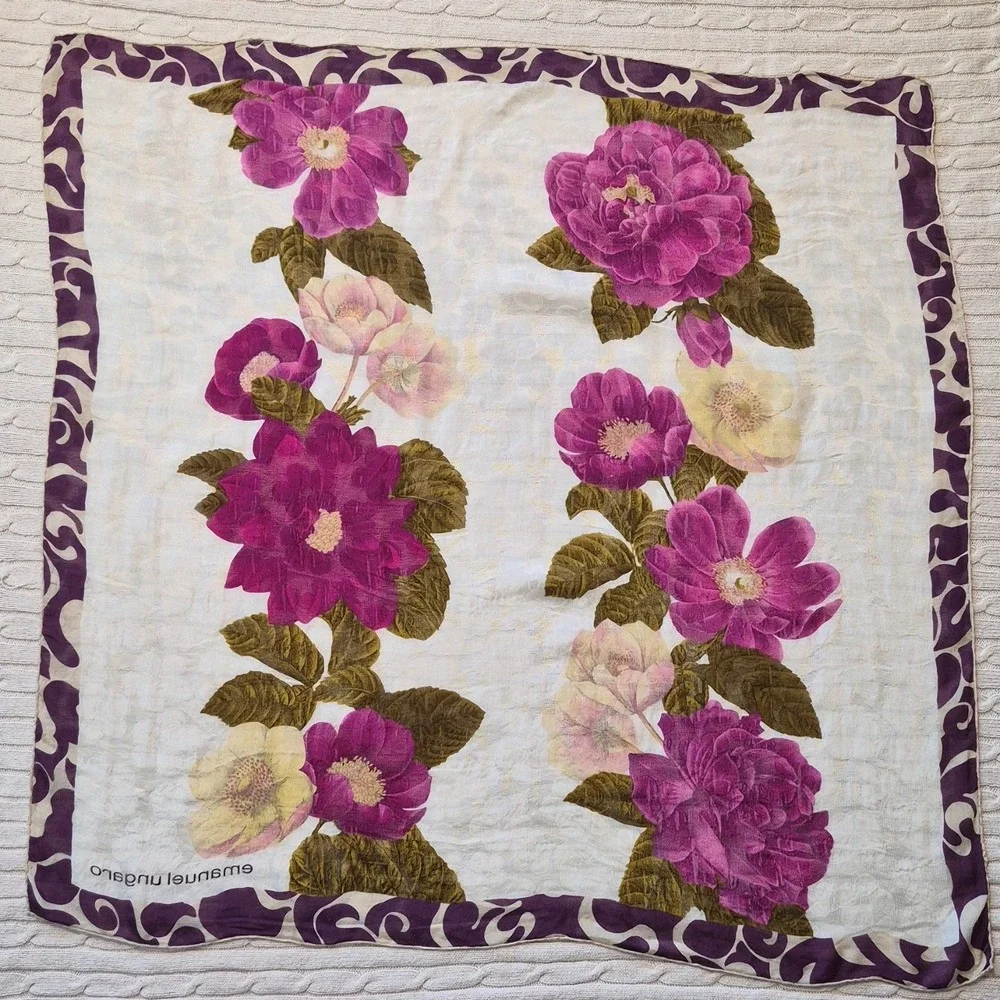 Vintage‎ Emanuel Ungaro Floral Scarf Purple Yellow Green Cream Women's